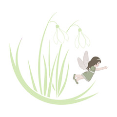snowdrop flower and little fairy