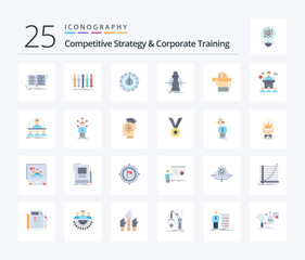 Competitive Strategy And Corporate Training 25 Flat Color icon pack including learning. hand. individuality. education. lower