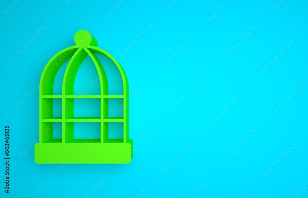 Wall mural Green Cage for birds icon isolated on blue background. Minimalism concept. 3D render illustration