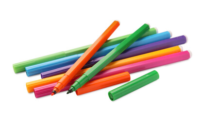 Many bright colorful markers isolated on white