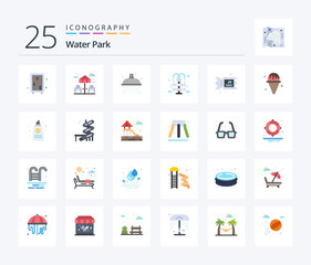 Water Park 25 Flat Color icon pack including ice cream. park. park. water. park