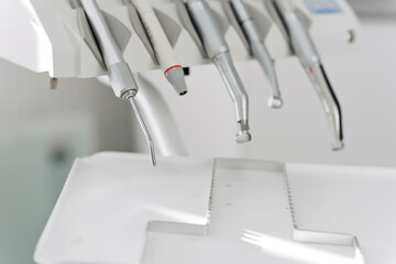 close up view of different dental equipment in dentist office