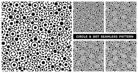 Geometric black white seamless with dot and circle pattern for decorative print design. Abstract vector illustration background texture. Fabric pattern for packaging, wrapping paper and textile