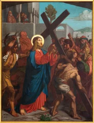 Fensteraufkleber LUZERN, SWITZERLAND - JUNY 24, 2022: The painting Jesus carries his cross as part of Cross way stations in the church Franziskanerkirche from 19. cent. © Renáta Sedmáková