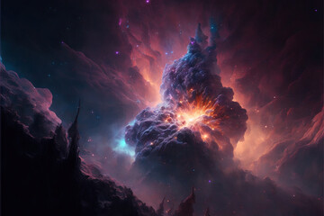 Fototapeta na wymiar fantasy mountains in space, amazing spaces AI