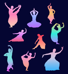 Indian Woman Female Dancer Performer Bharatanatyam Pose Colorful Gradient Silhouette