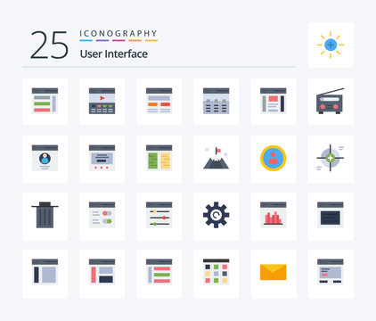 User Interface 25 Flat Color icon pack including left. communication. interface. interface. hero