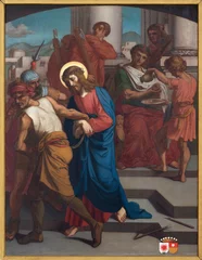 Fotobehang LUZERN, SWITZERLAND - JUNY 24, 2022: The painting  Jesus before Pilate as part of Cross way stations in the church Franziskanerkirche from 19. cent. © Renáta Sedmáková