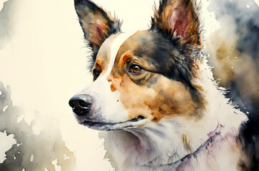 fantasy watercolor painting portrait Pembroke Welsh Corgi or dog with a colorful, generative ai