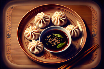 Fototapeta na wymiar Chinese Dumplings in the plate on the table