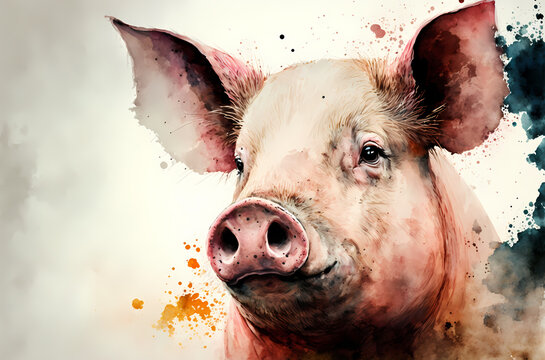 Whimsical Pig Portraits, A Watercolor Artistry Showcase,  generative ai.