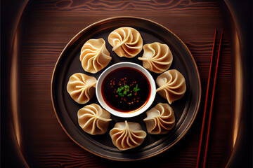 Home-made Chinese Dumplings in the plate on the table