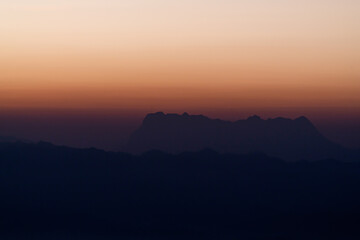 Scenery of sunrise on a mountain valley at Doi Luang, Chiang Dao, Chiang Mai, Thailand.