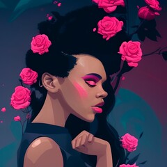 AI-Generated Image of an African American Woman With Roses in Her Hair