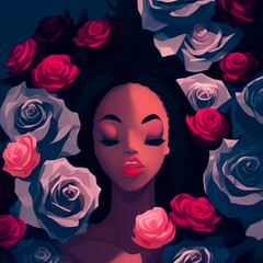 AI-Generated Image of an African American Woman With Roses in Her Hair