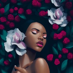 AI-Generated Image of an African American Woman With Roses in Her Hair