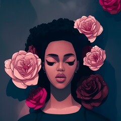 AI-Generated Image of an African American Woman With Roses in Her Hair