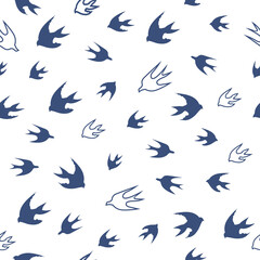 Seamless pattern with swallows and swifts birds on a white background.