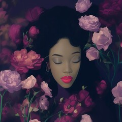 AI-Generated Image of an African American Woman With Roses in Her Hair