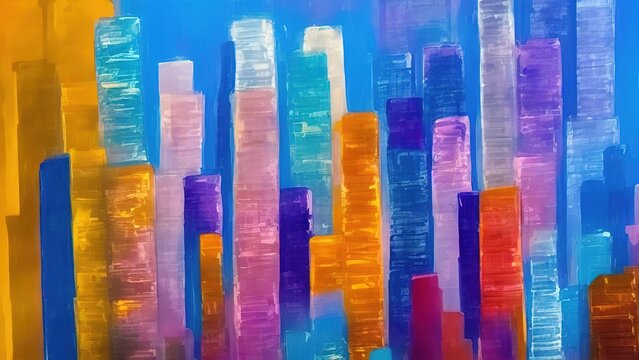 Abstract city skyline oil painting. © Limitless