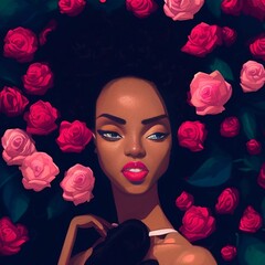 AI-Generated Image of an African American Woman With Roses in Her Hair