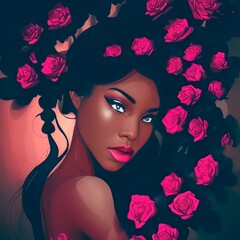 AI-Generated Image of an African American Woman With Roses in Her Hair