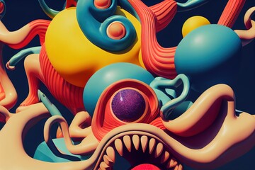 colorful monsters, cartoon theme