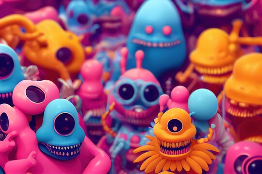 colorful monsters, cartoon theme