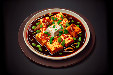Chinese Ma Po Tofu Food in the plate on the table