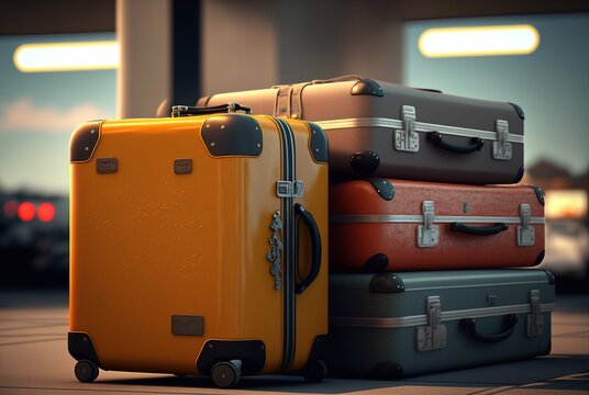 Many suitcases lying on top of each other, AI generative illustration