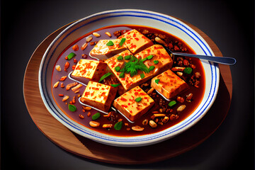 Chinese Ma Po Tofu Food in the plate on the table for good health