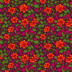 Fototapeta premium Seamless flowers pattern. Endless colorful floral background. Digital illustration.
