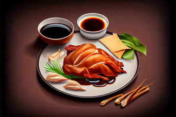 Chinese Peking Duck Food in the plate on the table