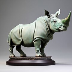 Figurine of a Rhinoceros from jade. Generative AI.