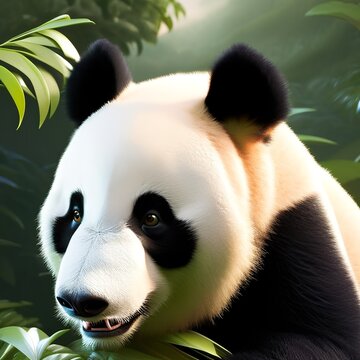 panda bear, panda in forest, digital illustration, Generative AI.