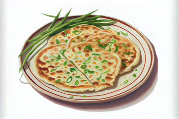 Chinese Scallion Pancakes Food in the plate on the table