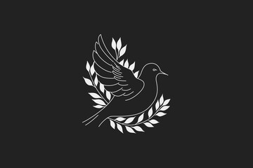 Fototapeta na wymiar The dove of peace in minimal black and white line art