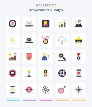 Creative Achievements & Badges 25 Flat icon pack  Such As success. achievement. badges. positions. analysis