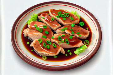 Chinese Twice-Cooked Pork Slices Food in the plate on the table