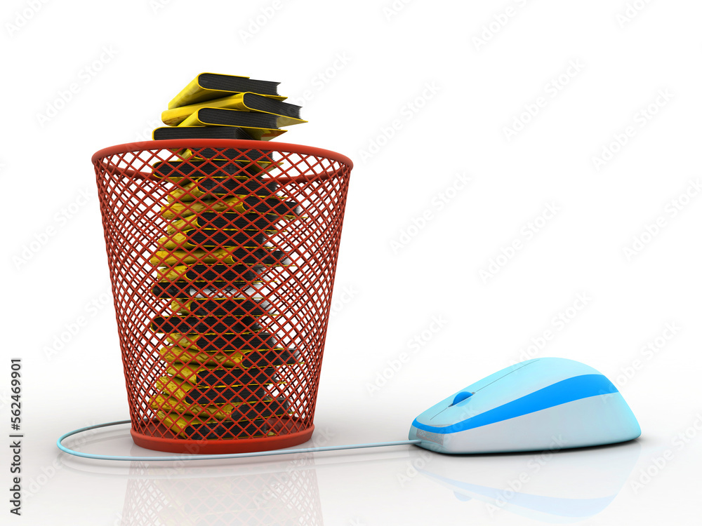 Poster 3d rendering folder in recycle bin connected mouse