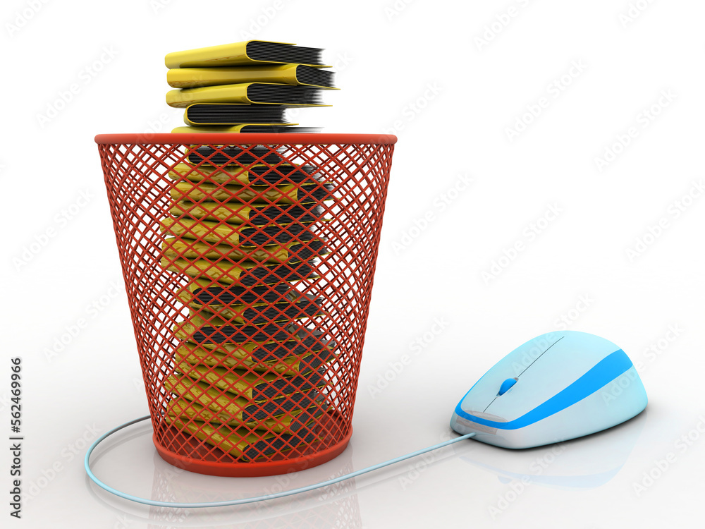 Poster 3d rendering folder in recycle bin connected mouse