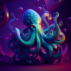 Fantasy Octopus Generative AI Illustration