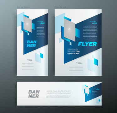 Set cover template design Action squares theme flyer and banners blue color