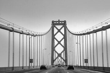 crossing the New bay suspension bridge in San Francisco in late afternoon
