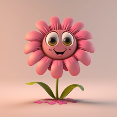 Cute Pink Cartoon Flower - obrazy, fototapety, plakaty