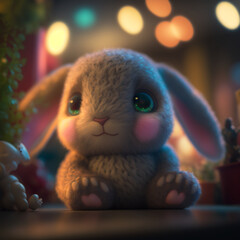 bunny baby, with a colorful blurred background, Generative Ai