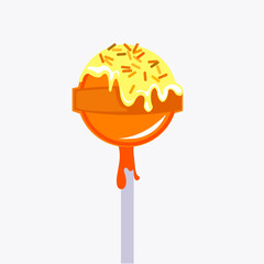 Vector illustration bright glossy lolipop on stick. Isoleted on white background. Editable vector and good for advertising.