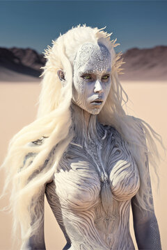 Portrait Of Futuristic Post Apocalyptic Woman In The Desert