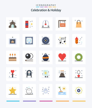 Creative Celebration & Holiday 25 Flat icon pack  Such As hotel. hanging. firework. board. marriage