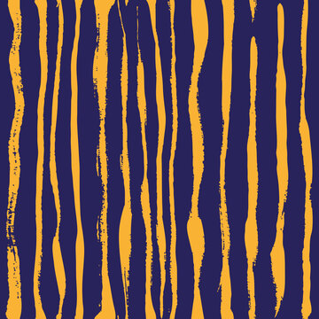 Seamless ornament of vertical textural strokes in blue and orange